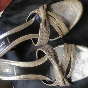 FENDI silver pattern sandals